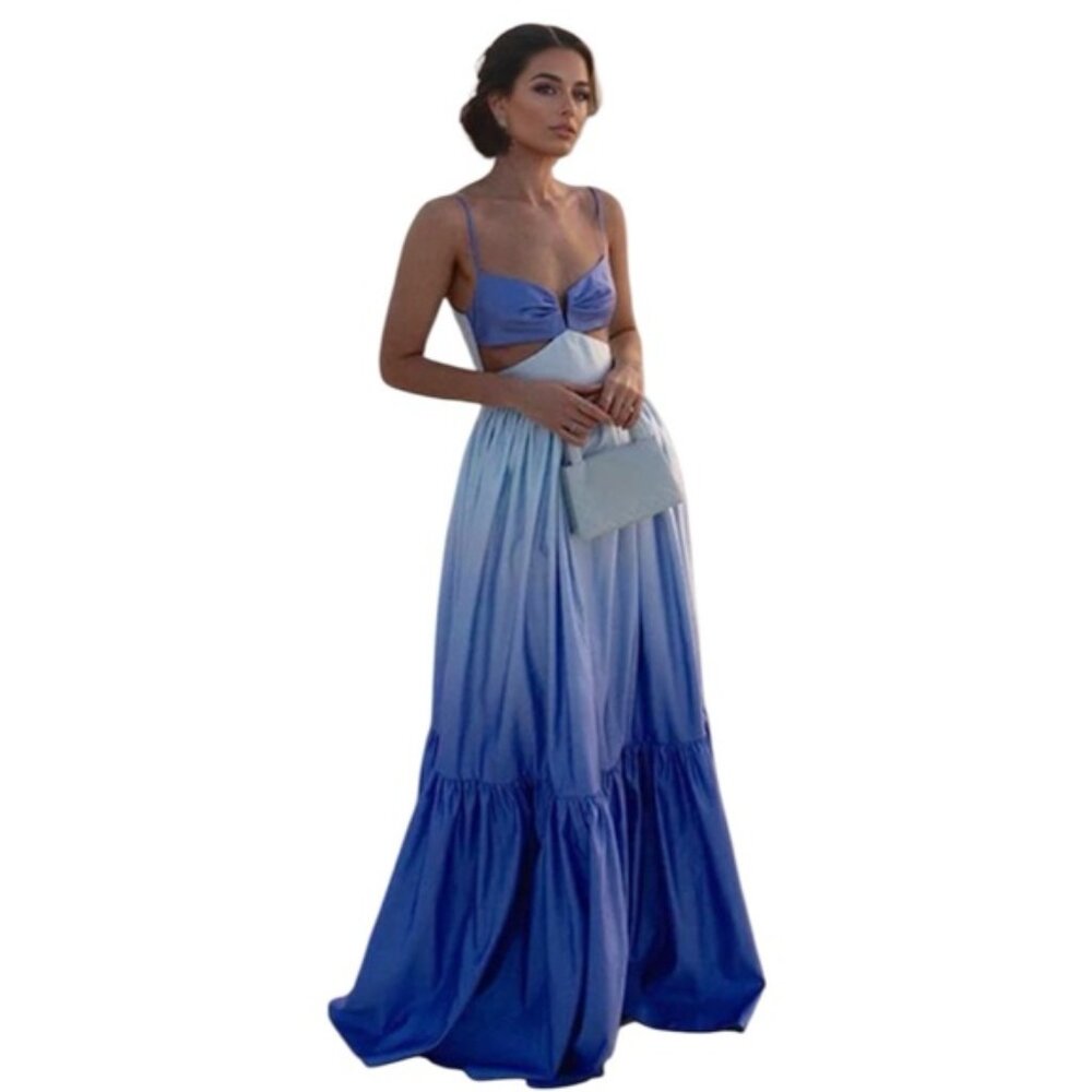 Commense Blue Ombre Maxi Dress with Cutout Bodice